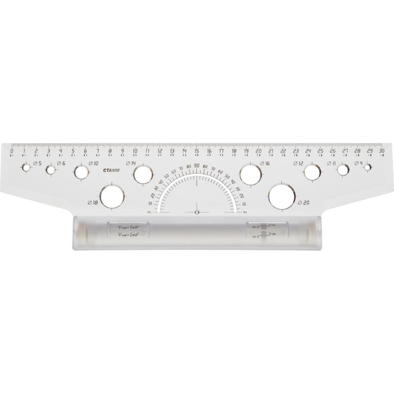 Линейка с рейсшиной 30см СТАММ прозрачная метал ролик, арт. ЛР-30478