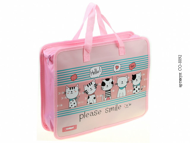 Папка для тетрадей А4 на молнии c ручками INTELLIGENT Котики дно с расширением до 9см, арт. CJ-8092