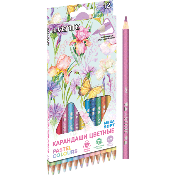 Карандаши цветные 12цветов deVENTE Trio Mega Soft Pastel трехгранные, арт. 5022020