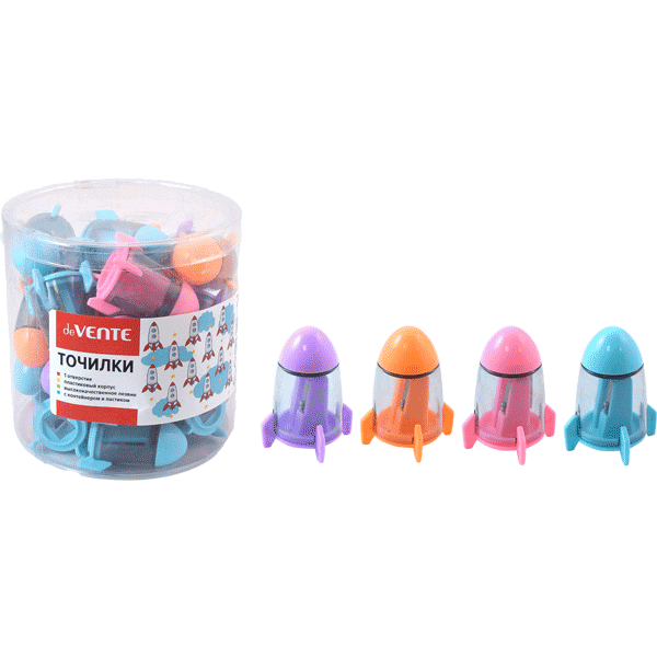 Точилка фигурная с контейнером deVENTE Rocket с ластиком ассорти, арт. 8031008