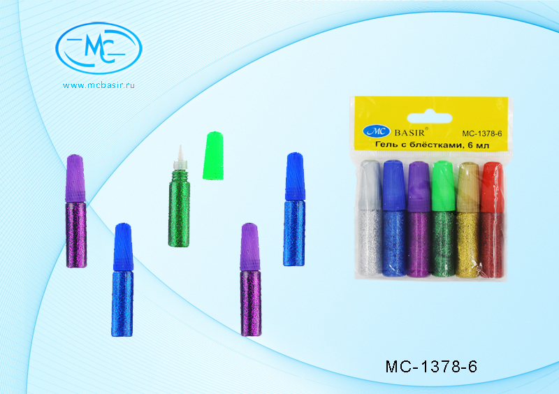 Гель с блестками 6мл МС BASIR ассорти 6шт/уп, арт. МС-1378-6