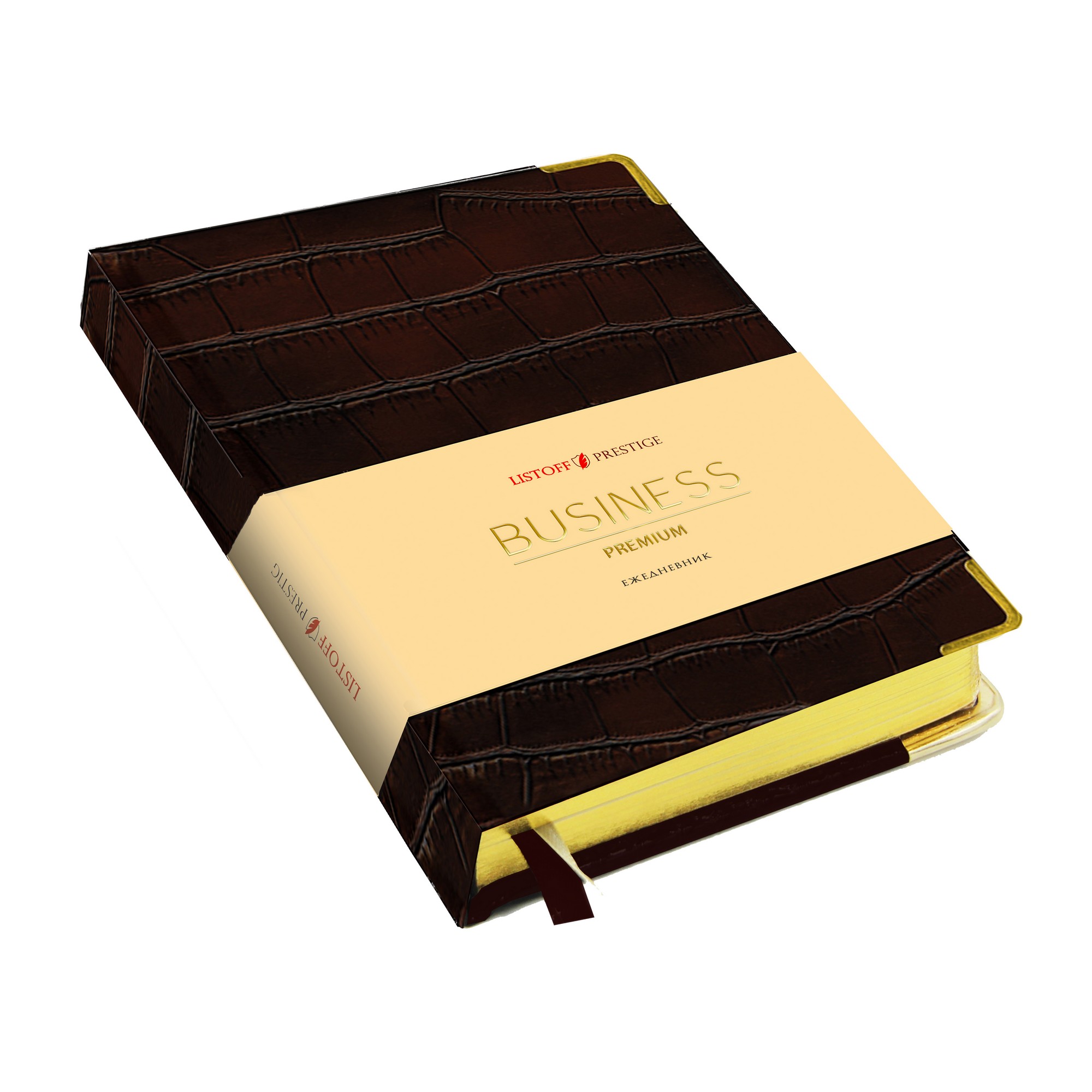 Ежедневник недатированный А5 LISTOFF Impact кремовый блок искусственная кожа темно-коричневый срез золотой металлические уголки, арт. ЕКП52015203
