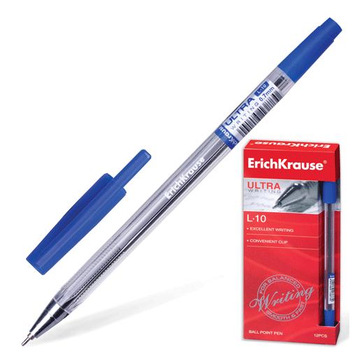 Ручка шариковая синяя игла 0,7/0,26 ERICH KRAUSE Ultra L-10 корпус прозрачный масляный стержень 140мм, арт. 13873