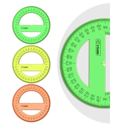 Транспортир 360гр 12см пластиковый СТАММ Cristal Neon круглый ассорти  , арт. ТР510