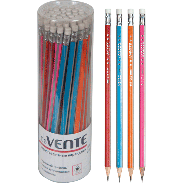 Карандаш ч/г с ластиком HB deVENTE трехгранный ассорти, арт. 5032603