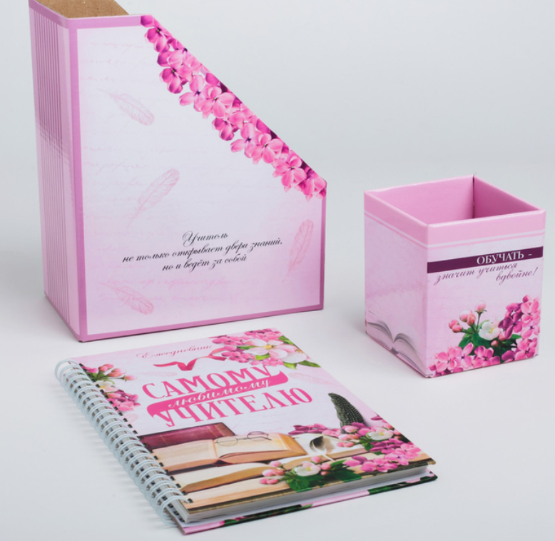 Подарочный набор Самому любимому учителю ежедневник А5+ органайзер д/ручек и тетрадей картон, арт. 4199035