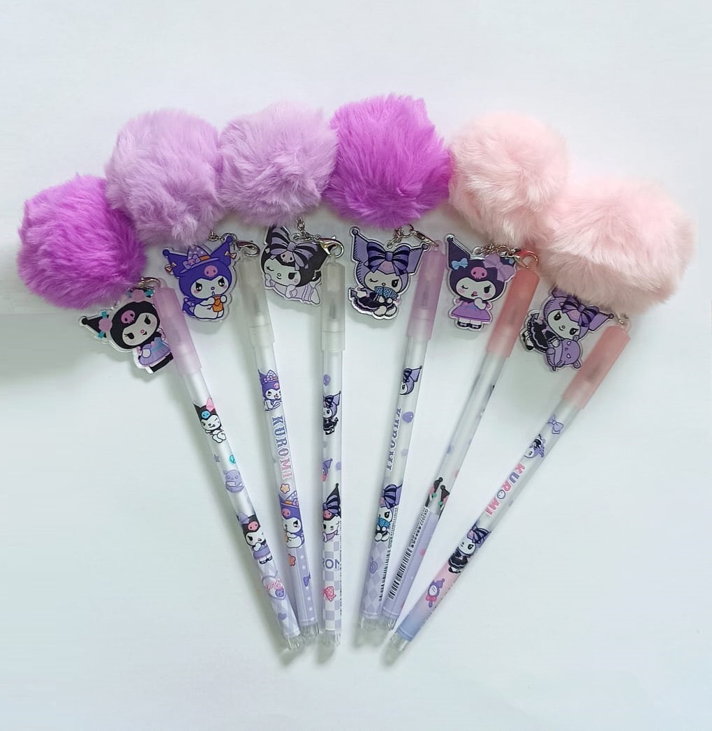 Ручка гелевая черная с брелком пушистым Куроми корпус ассорти , арт. QX2022