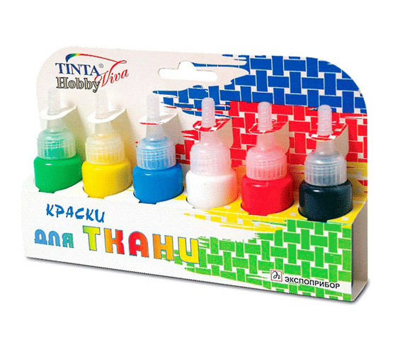 Краски акриловые  6цв Tinta Viva 27мл по ткани, арт. 37-6.25-10