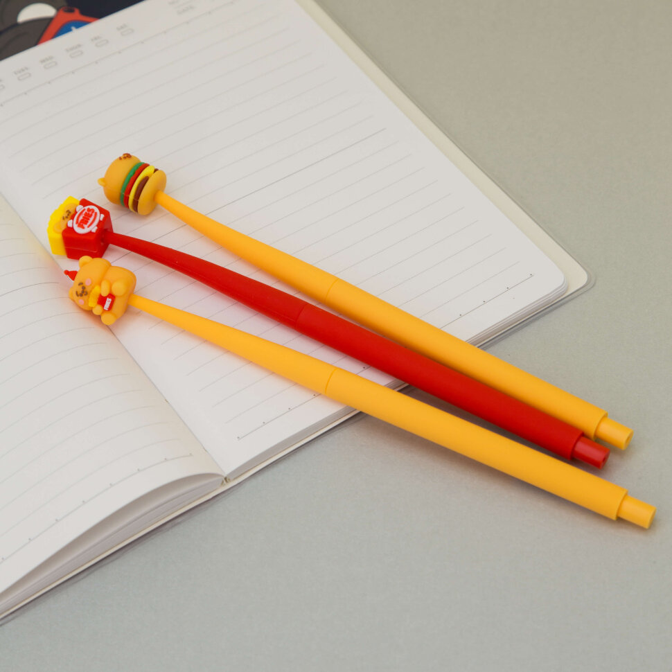 Ручка гелевая синяя с фигуркой Bear fast food корпус силиконовый ассорти, арт. K-kk-7902