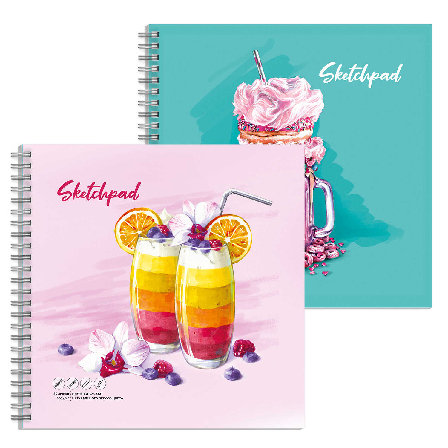 Альбом для эскизов/скетчпад 195*195 80л 100г/м2 спираль ФЕНИКС Сладости перевертыш , арт. 62842