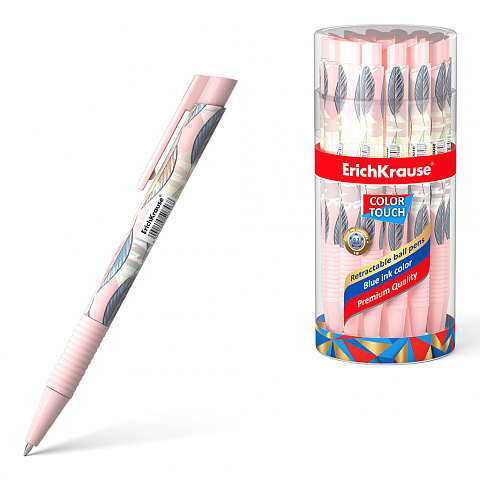 Ручка шариковая автоматическая синяя 0,7/0,35 ERICH KRAUSE ColorTouch Flora корпус с рисунком soft touch с резиновым держателем, арт. 50746