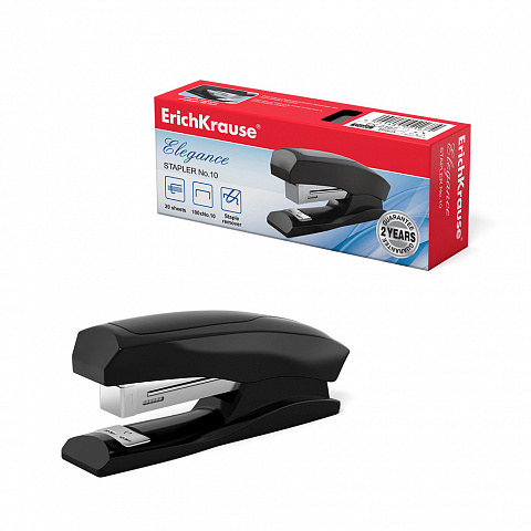 Степлер 10 мощность 20листов ERICH KRAUSE Elegance черный с антистеплером, арт. 2167