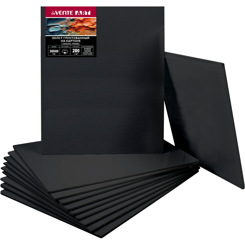 Холст грунтованный черный на картоне мелкое зерно 30*40 deVENTE , арт. 8150434