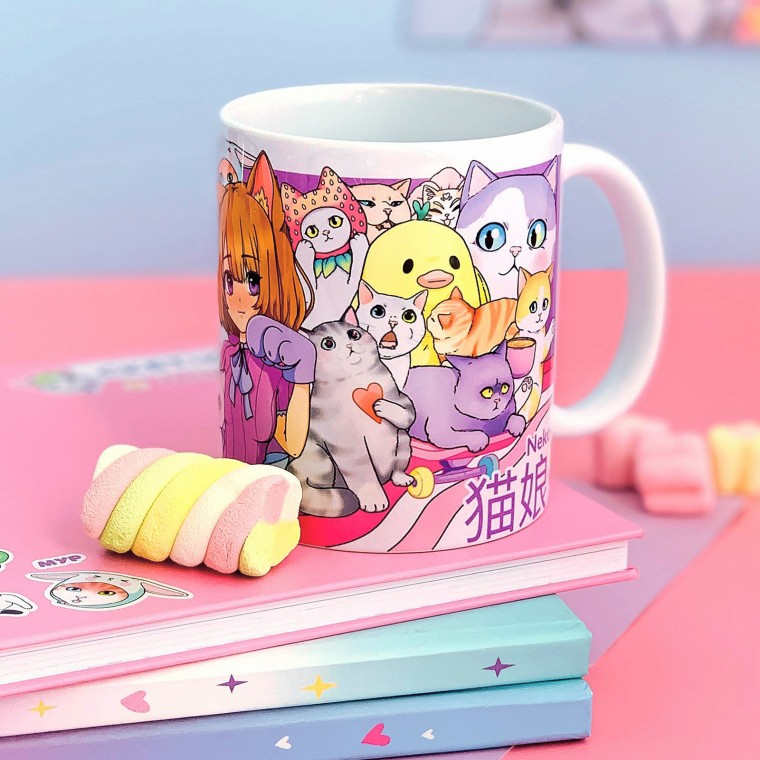 Кружка 330 мл Девочка Нэко и котики в подарочной коробке, арт. КР-313