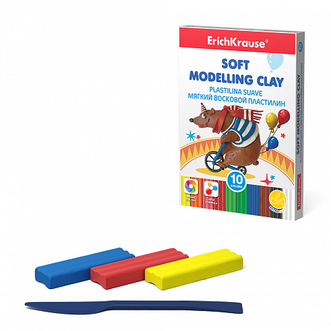 Пластилин 10цв 130гр ERICH KRAUSE восковой со стеком, арт. 53415