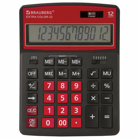 Калькулятор 12 разряд BRAUBERG EXTRA COLOR-12-BKWR черно-малиновый, арт. 250479