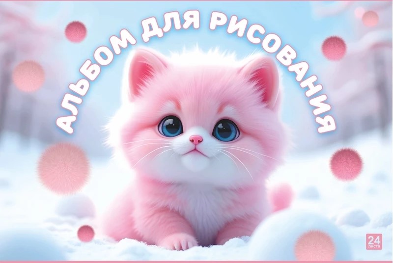 Альбом для рисования 24л склейка LAMARK Розовый котенок, арт. 99763