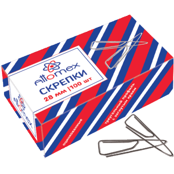 Скрепки канцелярские 28мм 100шт/уп треугольные оцинкованные ATTOMEX, арт. 4135305