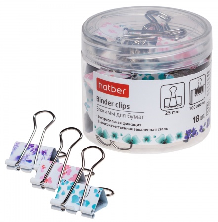 Зажим для бумаг 25мм цветной ХАТБЕР Flores, арт. BC_059176