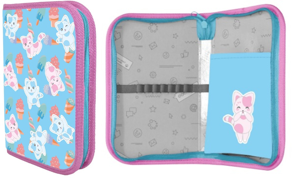Пенал 1 отделение LAMARK Smart pocket Котики-мороженки +карман для смартфона, арт. PB0051-07
