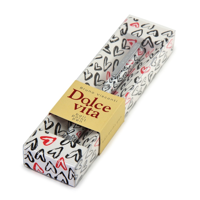 Ручка подарочная шариковая синяя BRUNO VISCONTI Dolce Vita Сердечки Красное и черное поворотный механизм, арт. 20-0252/05