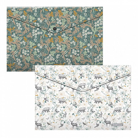 Папка конверт на кнопке А4 160мкр ERICH KRAUSE Natural Life ассорти прозрачная, арт. 54044