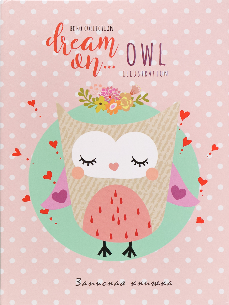 Записная книжка А5 40л клетка ПРОФ-ПРЕСС Мечтательная сова твердая обложка, арт. К48-5603