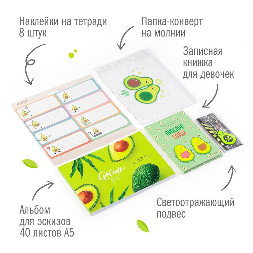 Набор канцелярский Авокадо 19 предметов в крафт коробке, арт. КМ-0000Ав2/19