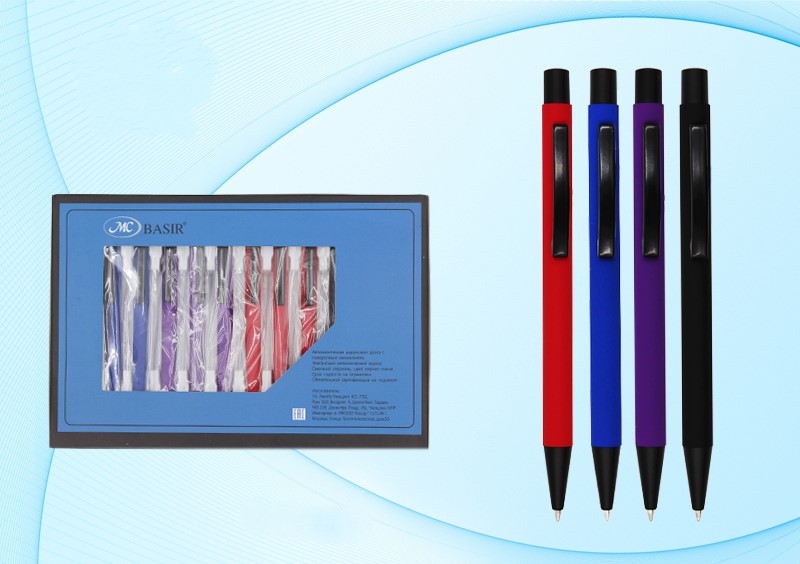 Ручка шариковая автоматическая синяя MC BASIR корпус ассорти soft-touch , арт. МС-4352