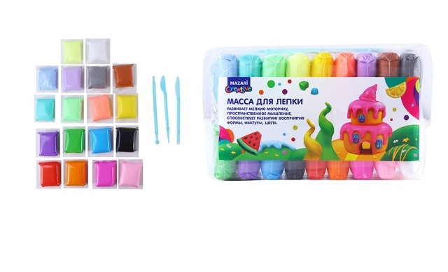 Пластилин супер легкий 18цв MAZARI со стеками, арт.  M-4194-18