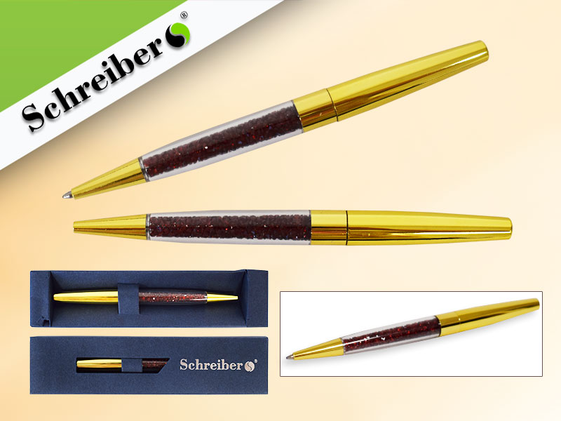 Ручка подарочная шариковая синяя SCHREIBER корпус прозрачный бордо/золото поворотный механизм, арт. S-2845