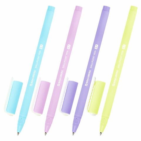Ручка шариковая синяя 0,7/0,35 BRAUBERG Soft touch stick Pastel корпус ассорти стержень 140мм, арт. 143698
