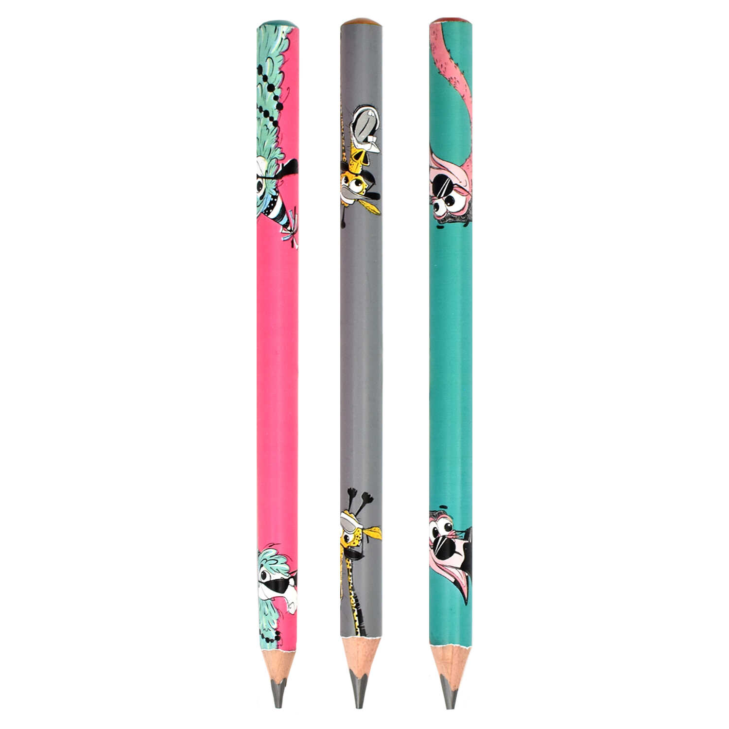 Карандаш чернографитный трехгранный HB ФЕНИКС Экзотичные друзья корпус ассорти, арт. 63687