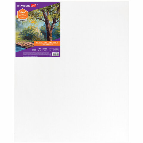 Холст грунтованный на подрамнике мелкое зерно 50*60 BRAUBERG Art Debut, арт. 191025