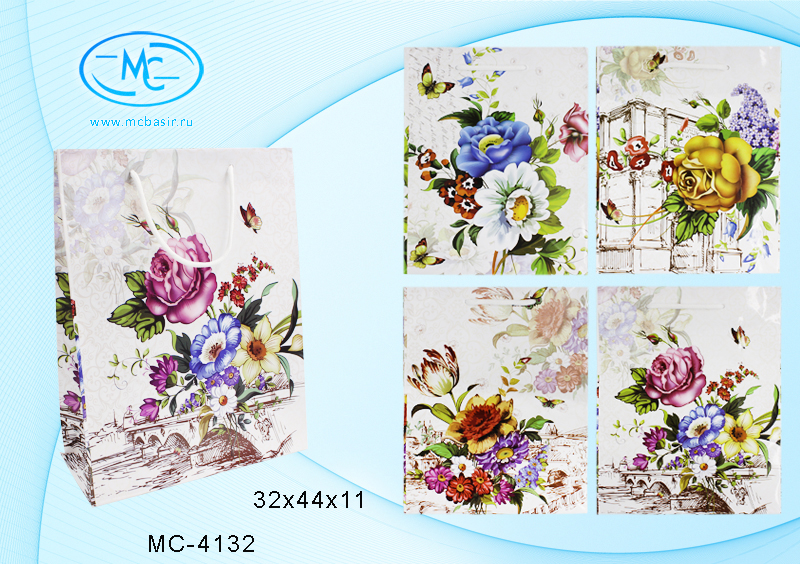 Пакет подарочный 32*44 MC BASIR Цветы ассорти , арт. МС-4132