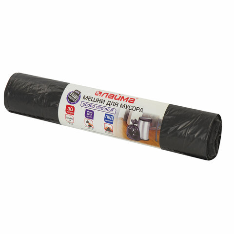 Мешки для мусора 30л 20шт/упак 20мкм ЛАЙМА особо прочные, арт. 605330