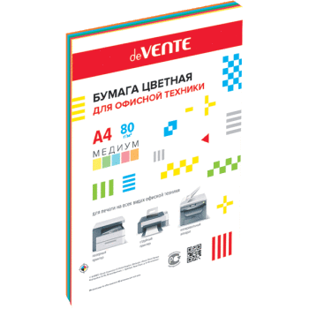 Бумага для офисной техники цветная А4 80г/м2 набор 5цветов deVENTE медиум 50л, арт. 2072812