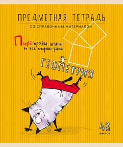 Тетрадь предметная Геометрия 48л клетка ПЗБМ Приключения кота Пифа, арт. 029739