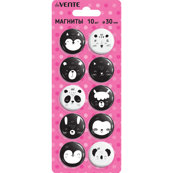 Магнит 30мм 10шт/уп deVENTE Animal faces, арт. 6021100