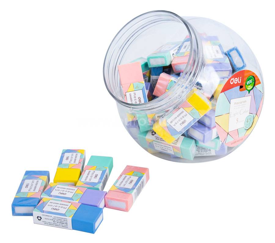 Ластик DELI 50*20*11 Macaron ассорти картонный держатель, арт. EH02200