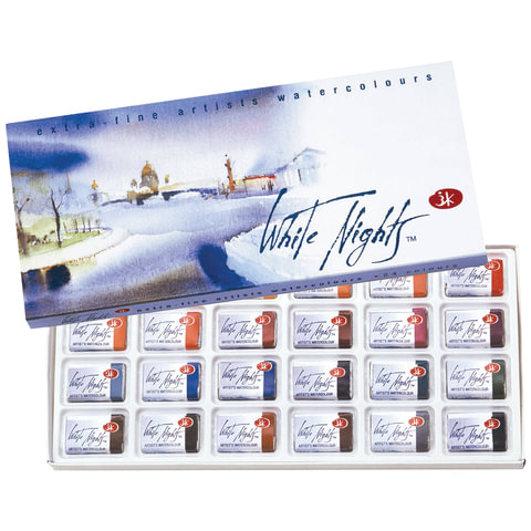 Краски акварельные 24цвета художественные НЕВСКАЯ ПАЛИТРА Белые ночи картонная коробка в кюветах, арт. 1941061