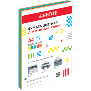 Бумага для для офисной техники цветная А4 80г/м2 набор 5цв 100л интенсив deVENTE , арт. 2072411