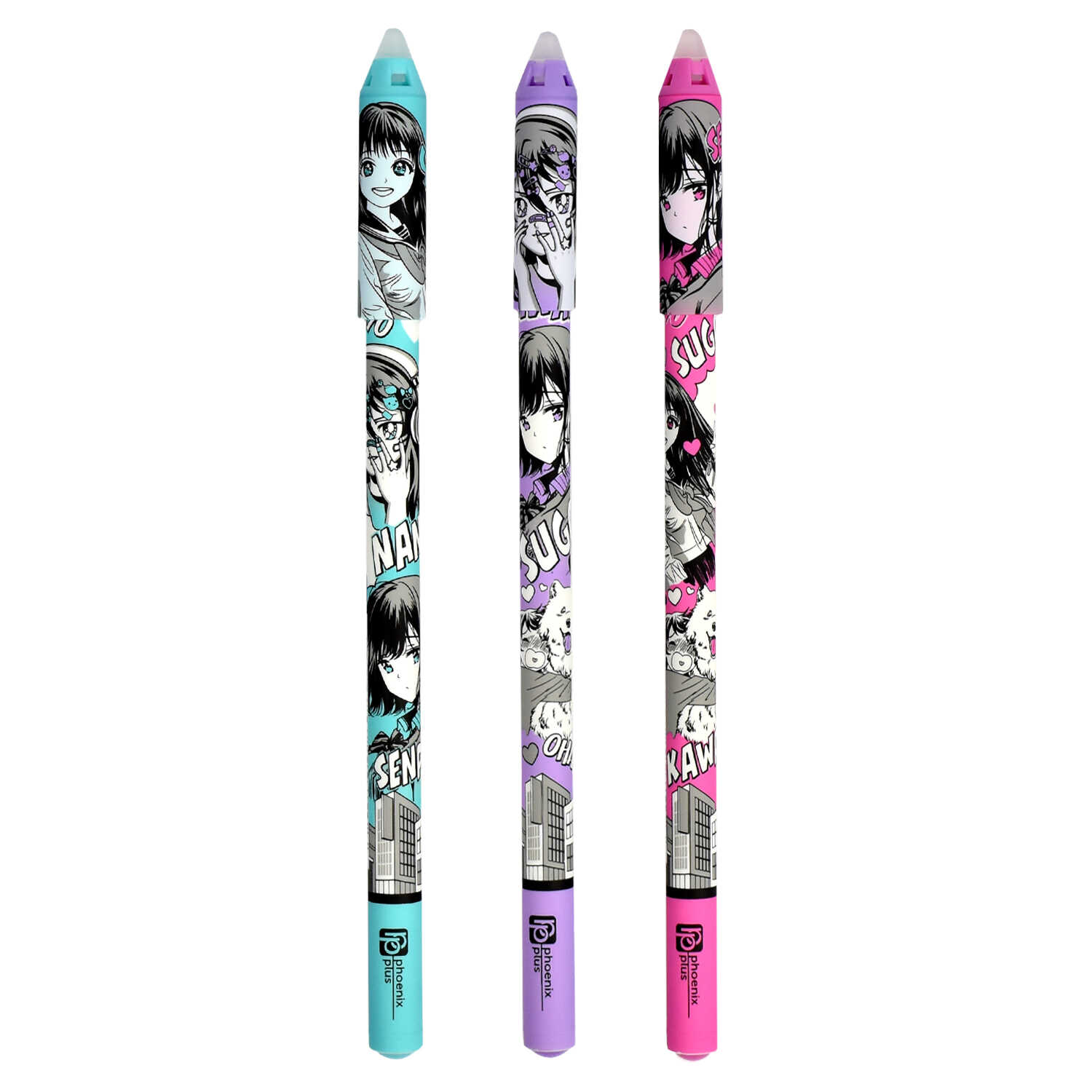 Ручка пиши-стирай гелевая синяя ФЕНИКС Манга корпус с рисунком soft-touch, арт. 62574