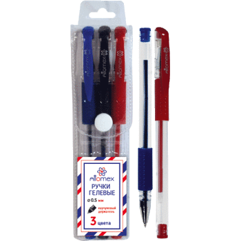 Ручки в наборе гелевые 3цв ATTOMEX с резиновым держателем, арт. 5051644