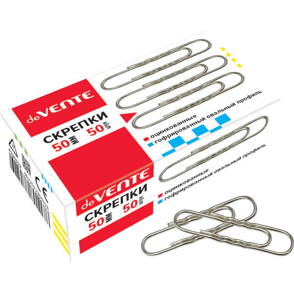 Скрепки канцелярские 50мм 50шт/уп гофриванные оцинкованные deVENTE, арт. 4135312