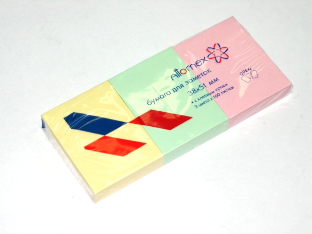 Бумага с клеевым краем 38*51 3цвета 100листов 3шт/уп ATTOMEX, арт. 2010706