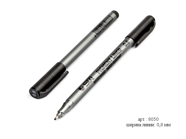 Ручка-линер BY-14 STA узел 0,8 корпус черный черная, арт. 8050-0,8