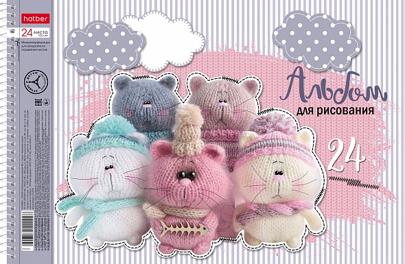 Альбом для рисования 24л спираль ХАТБЕР Мягкие и пушистые ассорти , арт. 24А4Всп