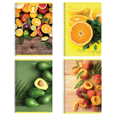 Тетрадь А4  80л клетка спираль BRAUBERG Фрукты ассорти, арт. 404051