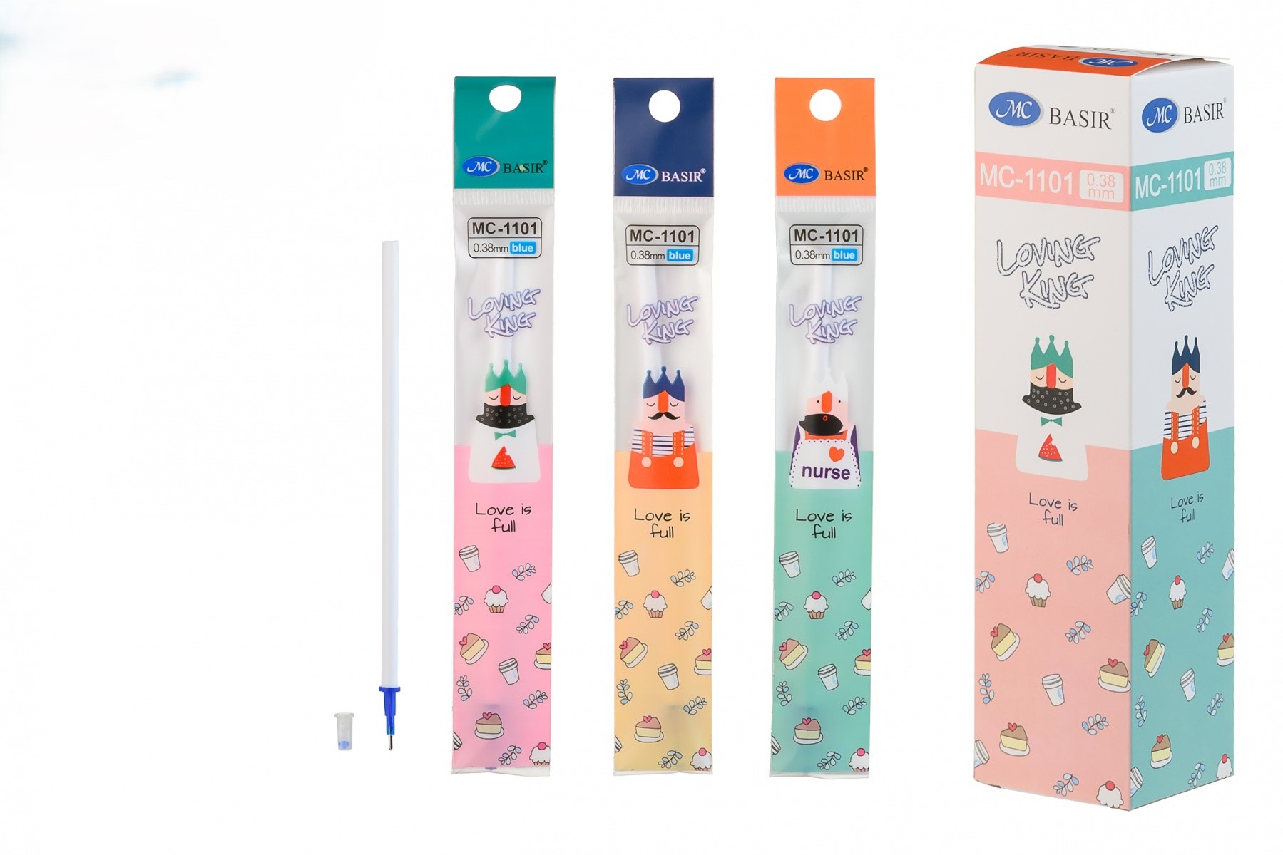 Стержень гелевый пиши-стирай синий игольчатый 129мм 0,38/0,38 MC BASIR , арт. МС-1101